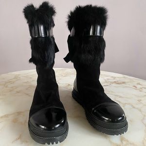 Stuart Weitzman suede, leather, fur & rubber boots